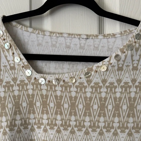 BonWorth Tribal Print Beige & White Women's Top Size XL no tag - Picture 2 of 5